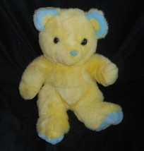 14&quot; VINTAGE 1992 CUDDLE WIT MUSICAL YELLOW BLUE TEDDY BEAR STUFFED ANIMA... - £52.24 GBP