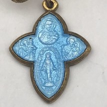 Blue Intaglio Glass Gold Tone Bow Dangle Christian Catholic Pin Medal Ma... - £31.41 GBP