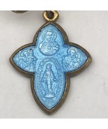Blue Intaglio Glass Gold Tone Bow Dangle Christian Catholic Pin Medal Ma... - £31.41 GBP