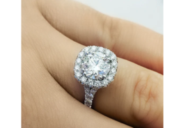 1.50Ct Cushion Halo Simulated Diamond 925 Silver Women Engagement Wedding Ring - £32.00 GBP