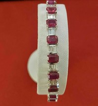 5.60ct Emerald Cut Simulated Ruby Women&#39;s Tennis Bracelet Gold Plated 925 Silver - £166.14 GBP