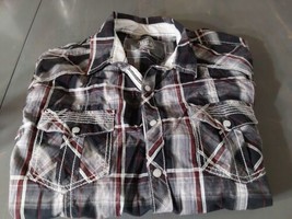 BKE Plaid Standard Fit Pearl Snap Button Down Shirt XL Double Pocket Wes... - $27.86