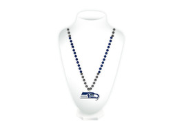 SEATTLE SEAHAWKS NFL MARDI GRAS SPORT BEADS NECKLACE WITH MEDALLION - £9.72 GBP