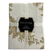 Max Studio Tablecloth Ivory Metallic Gold Holly Berry Leaves Oblong 60x8... - $24.00