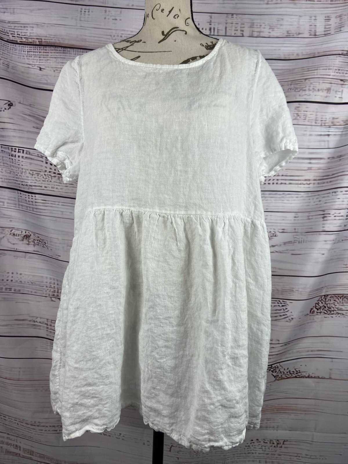 Primary image for Francesca Bettini Italy Linen Tunic Top Womens L Short Sleeve White Babydoll