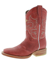 Womens Western Rodeo Boots Red Solid Leather Pull On Square Toe Size 5, 5.5 - £69.57 GBP