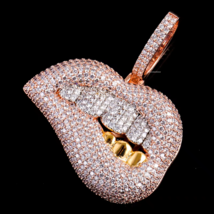 Mouth Custom Iced Out Pendant Bling Women 925 Sterling Silver Jewelry Moissanite - $1,300.62