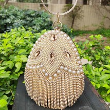 Fashion Pear Beaded Chain  Silver Evening Bags Crystal Tels Prom Handbags female - £81.57 GBP