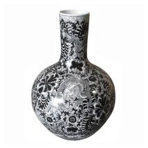 Black and White Porcelain Dragon Globular Vase 21&quot; - £266.22 GBP
