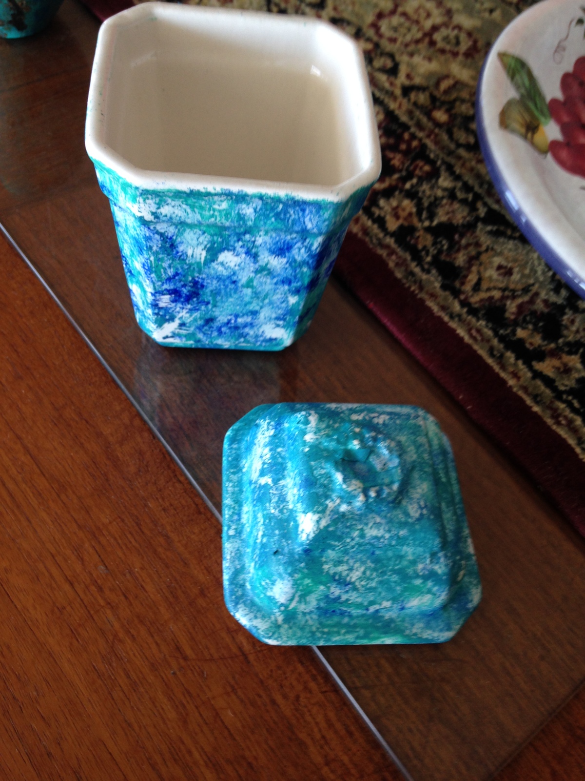 Decorative Turquoise Ceramic Jar With Cover 6" - $24.99
