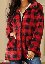 Suzanne Betro Weekend Women&#39;s Red &amp; Black Buffalo Check Faux Fur Jacket Size XL - £59.10 GBP