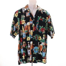 Sonny Leisure Men&#39;s Hawaiian Beer Camp Shirt XL Black Tropical Tiki Waikiki Ale - £12.82 GBP