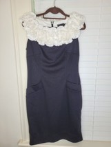 Women&#39;s vintage little black dress, si 6 sleeveless white ruffle - £19.36 GBP
