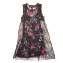 NWT BIYA Johnny Was Sheer Printed Mesh Shift Embroidered Dress w/ Slip M - £127.15 GBP