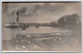 RPPC Mill Smoke Stacks Scene on River Logs Debris c1908 Postcard J25 - £11.92 GBP