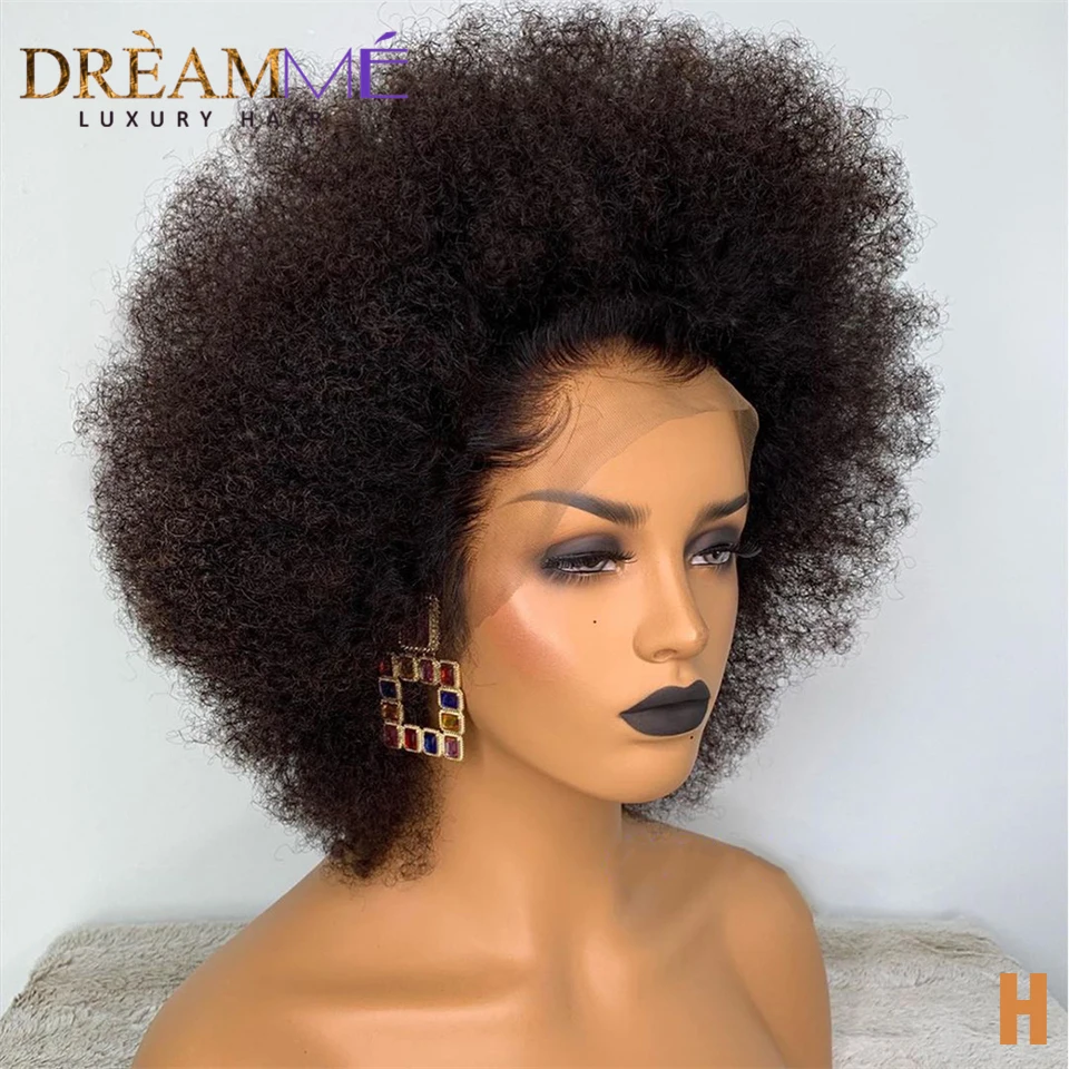 Short Mongolian Afro Kinky Curly Wig Pre Plucked 13x4 13X6 Lace Frontal Wi - £59.86 GBP+