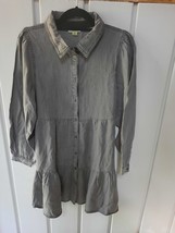 Serra Light Wash Gray Chambray Tiered Lightweight Button Front Dress NWOT M - £19.33 GBP