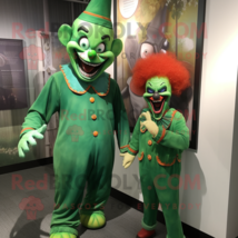 Forest Green Evil Clown mascot costume character dressed with a Romper and Ties - $1,219.00