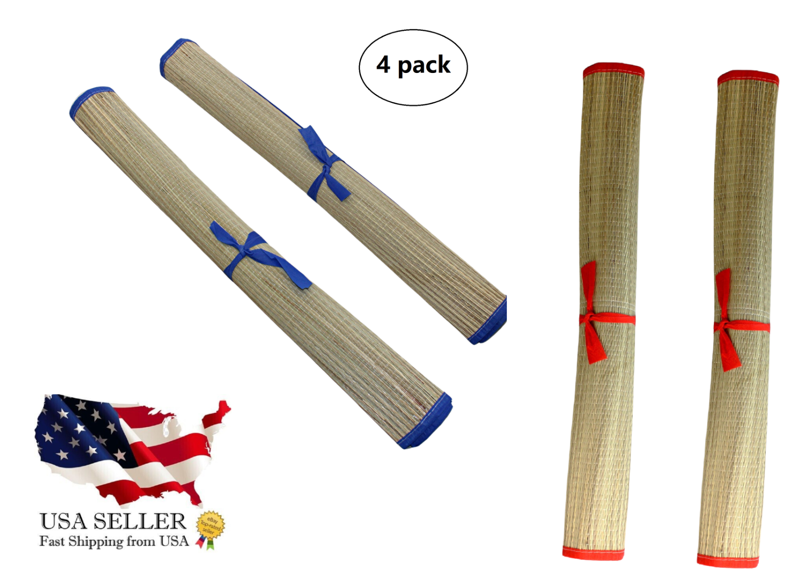 Set of 4 Natural Straw Beach Mats 24&quot; x 72&quot; - Multi-Purpose, Yoga Campin... - $24.74