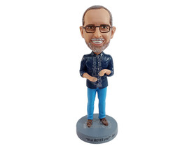 Custom Bobblehead Happy guy with funny hand moves wearing dashing clothing - Lei - £71.58 GBP