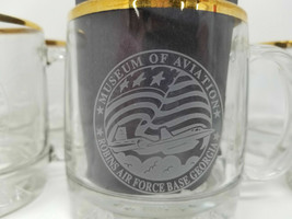 Museum of Aviation Robins Air Force Base Glass Mugs Gold Rimmed Vintage Set of 6 - $18.95