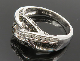 925 Sterling Silver - Genuine Black &amp; White Diamonds Band Ring Sz 7 - RG12487 - £54.30 GBP