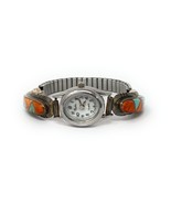 Native American Coral Inlay S. Silver with S. Steel Stretchable Band - R... - $3,408.30 MXN