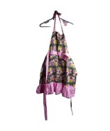 Floral Rose Pink Green full Apron with bow accent tie neck and back - $16.79
