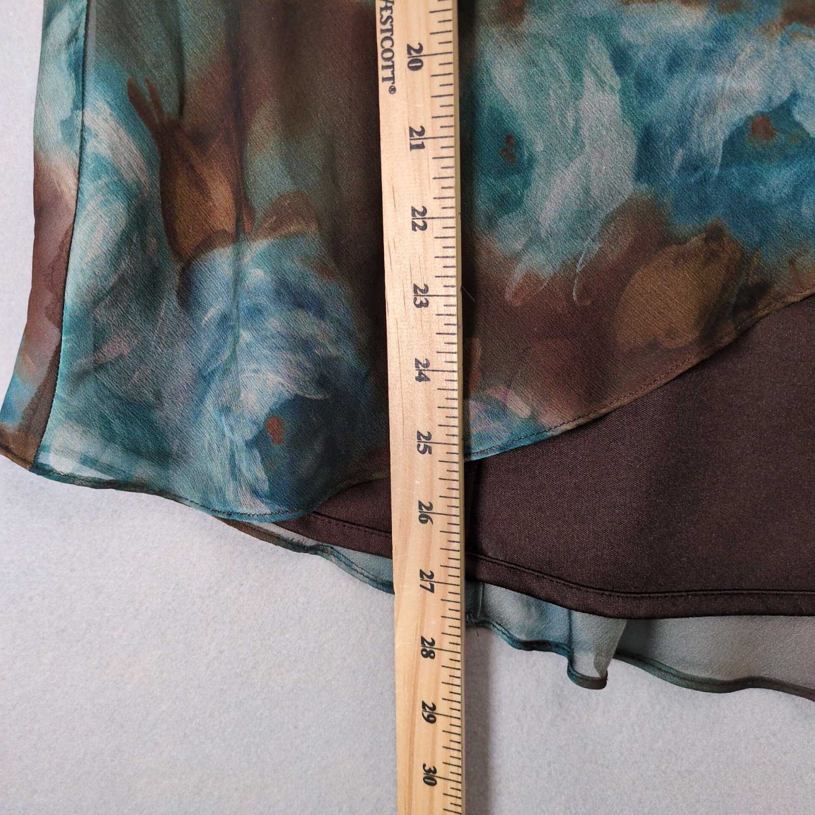 Vtg R&M Richards Sheer Floral Overlay 2pc Blouse & Maxi Skirt Set Blue Brown USA Item image 4