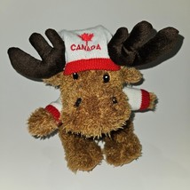 Canada Moose Plush Brown Stuffed Animal Toy Canadian Maple Leaf Flag Sweater Hat - £15.78 GBP