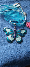 New Betsey Johnson Necklace Butterfly Blueish Greenish Collectible Decorative - £11.98 GBP
