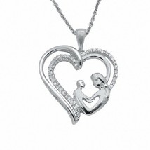 0.15 KT Moissanite Cuore Mom Amore Ciondolo Collana 14K Placcato Oro Bianco - £88.27 GBP