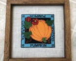Machine Embroidered Pumpkin Picture On Linen With Wood Frame 6 X 6 - $24.73