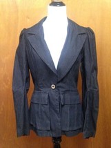 MASON Cotton Blend Pinstripe Gray Ruffled Blazer Jacket SZ 10 Made in USA - £61.57 GBP