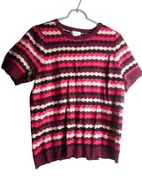 Liz Claiborne Striped pink black Burgundy short sleeve sweater Sz M - $14.80