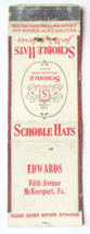 Edwards - McKeesport, Pennsylvania Store 20 Strike Matchbook Cover Schoble Hats - £1.37 GBP