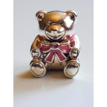 Pandora &quot;It&#39;s A Girl&quot; Pink Enamel Bowknot Sterling Silver 925 Teddy Bear Charm - £43.39 GBP