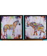 24&quot; X 44&quot; Panel Zebra Elephant Animals Colorful Zoo Fabric Panel D693.51 - £20.39 GBP