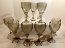 Vintage Set of 11 Fostoria Monet Ribbed Gray Wine Glasses 1980&#39;s - £45.10 GBP