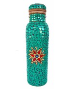 Rastogi Handicrafts New Joint Less Water Pure Copper Bottle 950 ml Stone... - $39.19