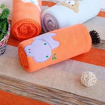 [Purple Hippo - Orange] Embroidered Applique Coral Fleece Baby Throw Bla... - £14.93 GBP