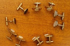 Vintage Lot Mens Jewelry Cuff Links Sets Gold Tone Metal MOP Inset 50-60... - $24.74