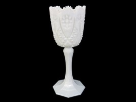 Kemple White Milk Glass Chalice, Yutec Pattern, Sawtooth Scalloped Rim Goblet - £23.08 GBP