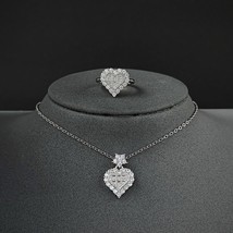 2pcs Pack 2022 New Fashion Heart silver color bride Ring Stud Necklace Set For W - £18.86 GBP