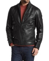New Men&#39;s Genuine Lambskin Leather Jacket Black Slim Fit Motorcycle Jack... - $99.87+
