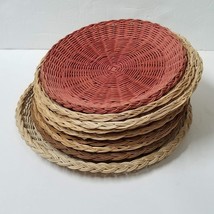 9 Vintage Paper Plate Holders Woven Wicker Basket Lot Boho 9&quot; 10&quot; 11&quot; Round - £16.51 GBP