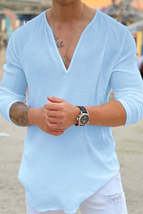 Men&#39;s Full Size V-Neck Long Sleeve Top Plus Size - $32.49