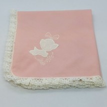 Vintage Nat&#39;s Tiny Tots Pink Baby Girl Changing Pad White Lace Trim and Puppy - £12.47 GBP