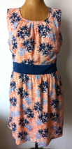 TULLE  Dress Size L Blue Floral Open Back Bow Pocket Summer Vacation Sof... - £31.38 GBP