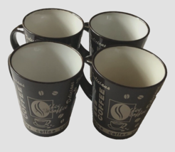 Mr. Coffee Vintage 90s Black Mugs Lot of 4 Embossed Hot Kitchen Ceramic ... - $14.21